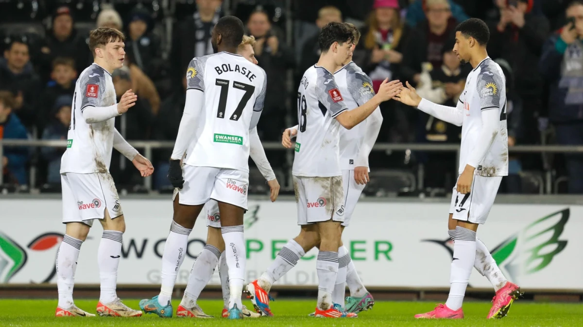 Swansea's Charlie Patino celebrates a goal