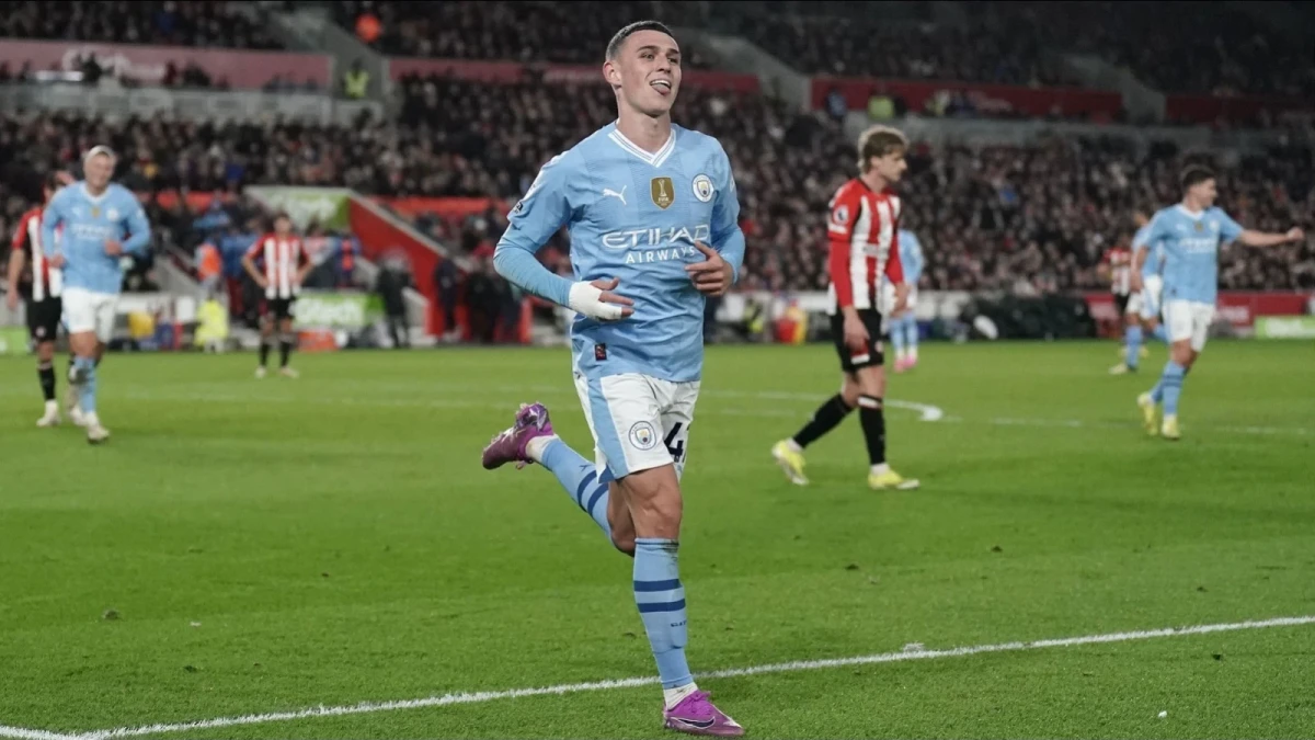 Man City's Phil Foden celebrates scoring