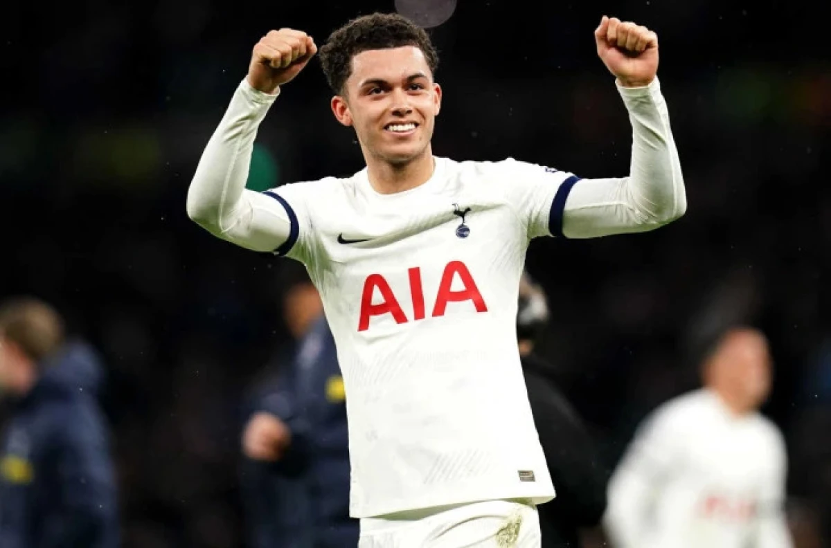 Tottenham Hotspur winger Brennan Johnson celebrates scoring the winning goal against Brighton - Feb 2024