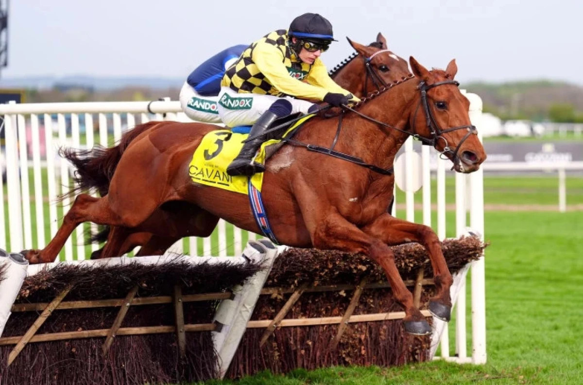 Dancing City ridden by jockey Paul Townend on their way to winning the Cavani Sartorial Menswear Sefton Novices' Hurdle