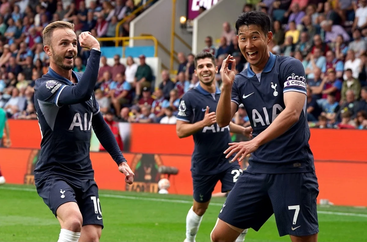 James Maddison celebrates scoring with Son Heung-min