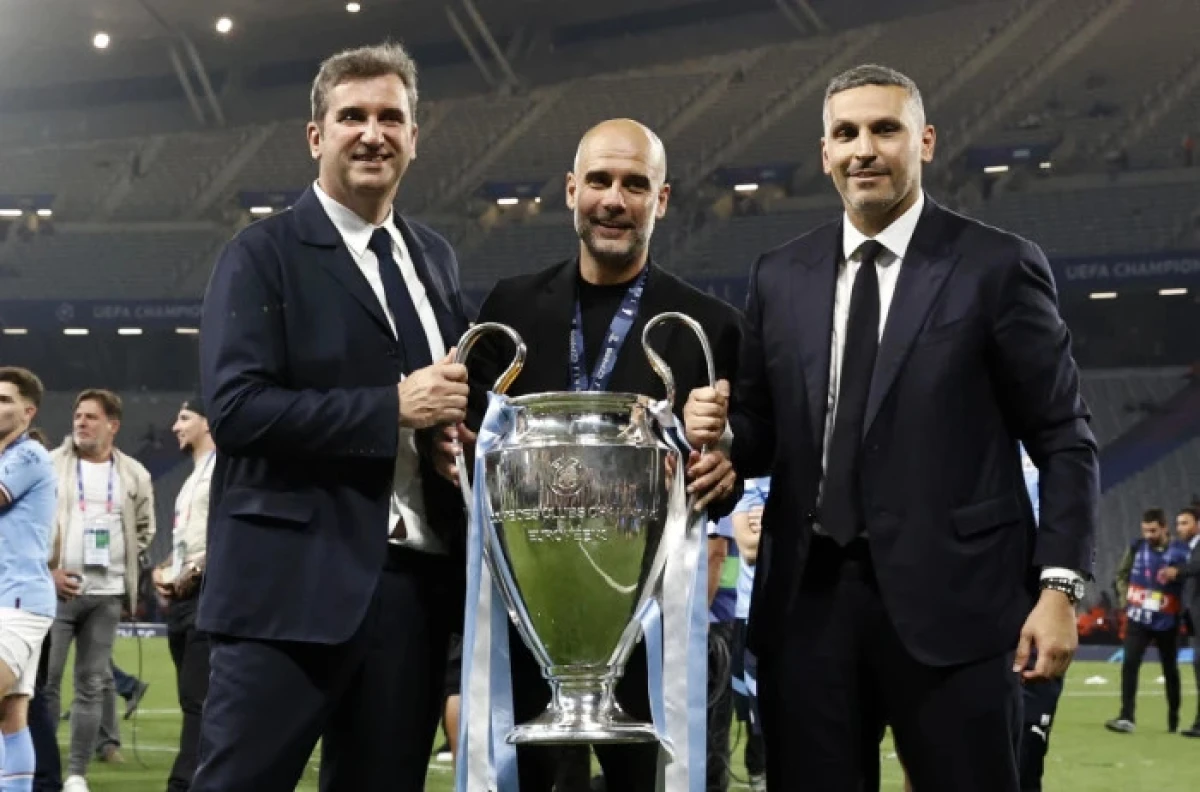 Ferran Soriano, Pep Guardiola, and Khaldoon Al Mubarak