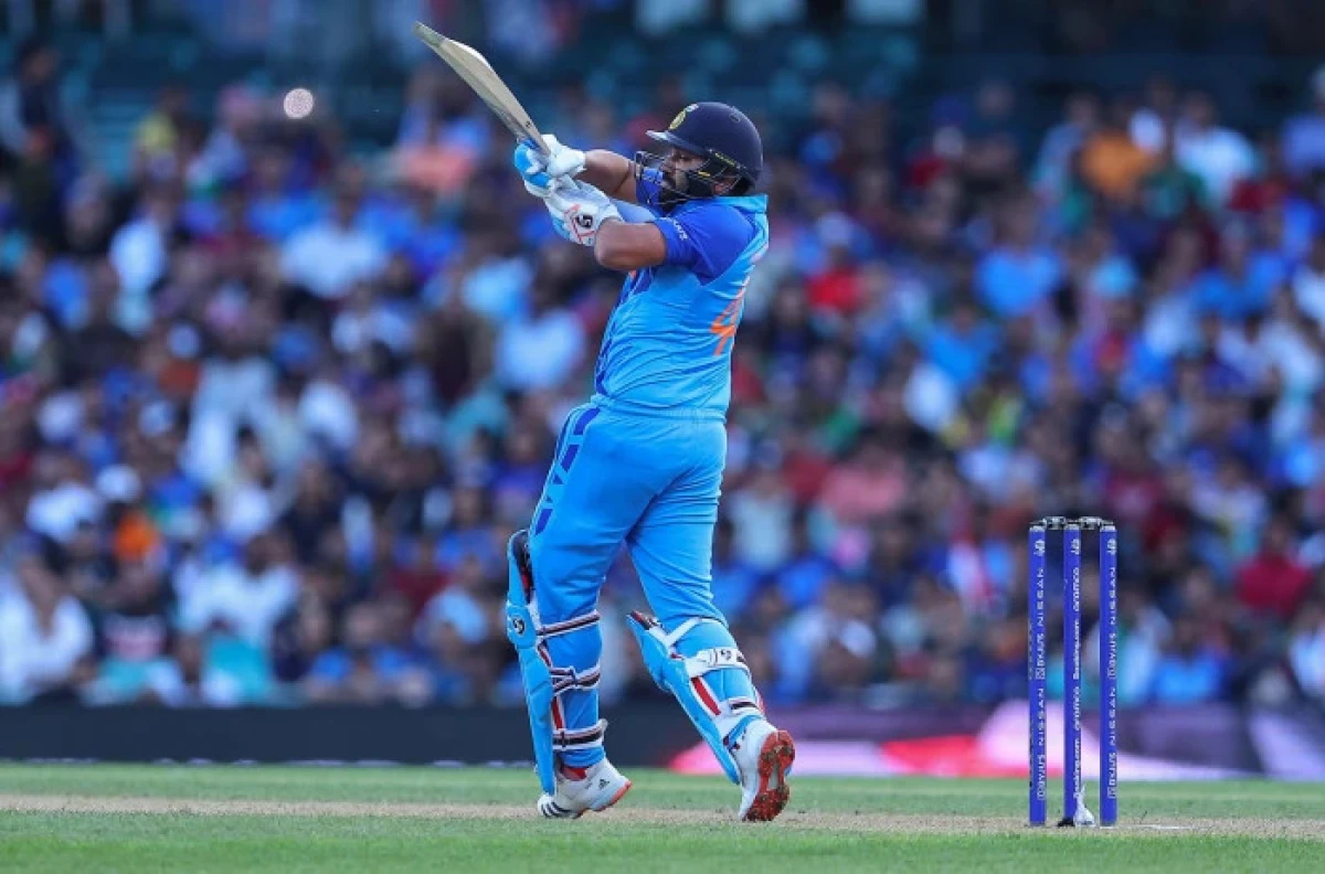 Rohit Sharma of India hooks the ball to the boundary - Oct 2022
