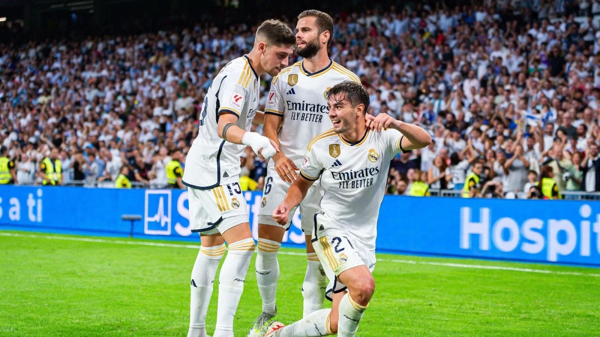 Brahim Diaz of Real Madrid celebrate his goal.