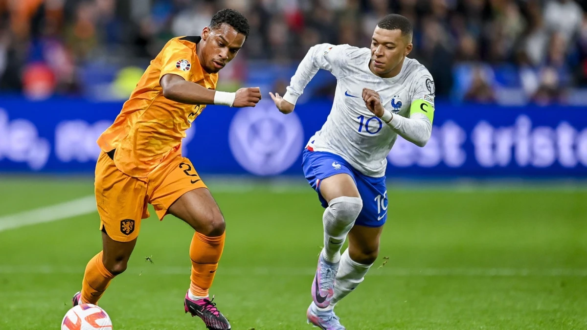 Jurrien Timber and Kylian Mbappe