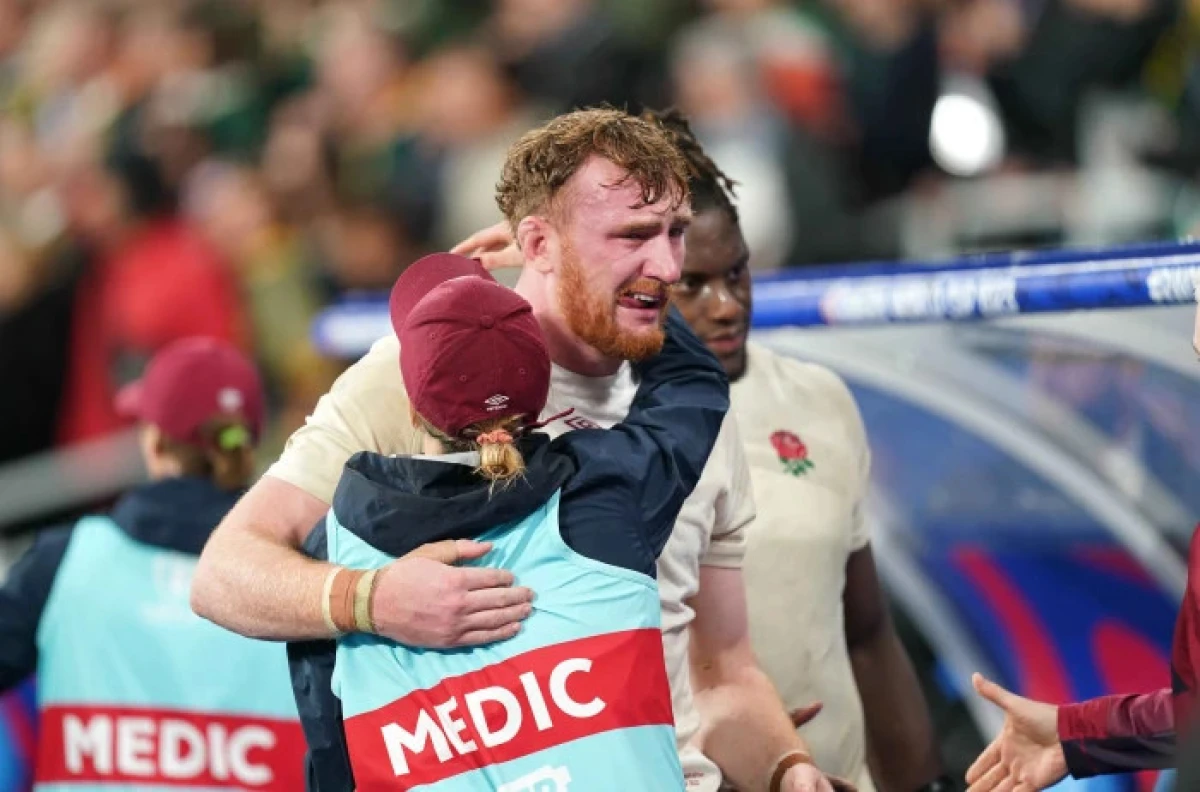 England's Ollie Chessum in tears following the Rugby World Cup 2023 semi final match - Oct 2023