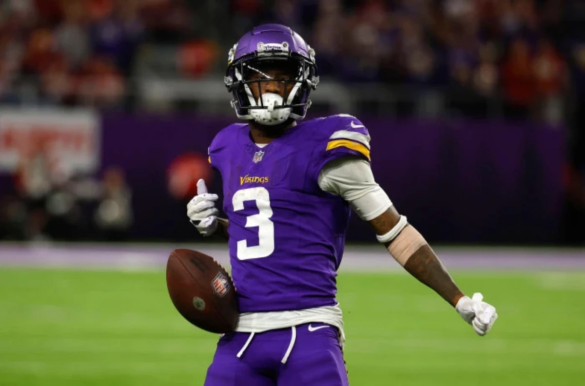Minnesota Vikings wide receiver Jordan Addison (3) celebrates after catching a pass during the second half of an NFL football game - Oct 2023