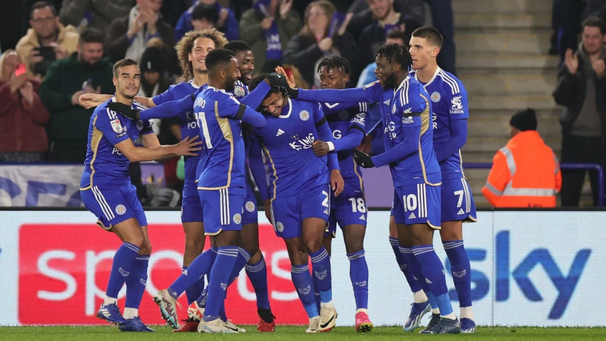 Leicester City celebrate at the King Power Stadium
