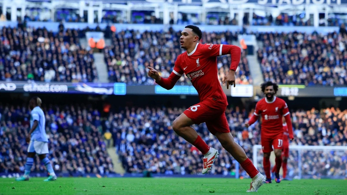 Trent Alexander-Arnold of Liverpool celebrates scoring