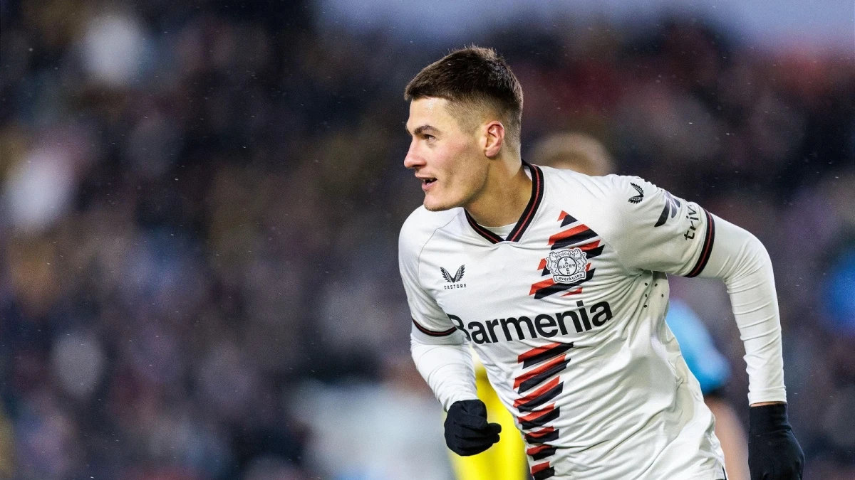 Patrik Schick of Bayer Leverkusen celebrates scoring,