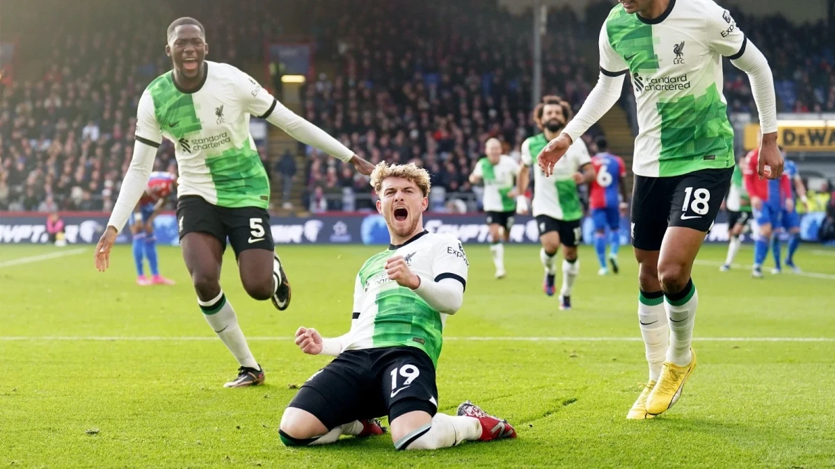 Harvey Elliott celebrates scoring for Liverpool