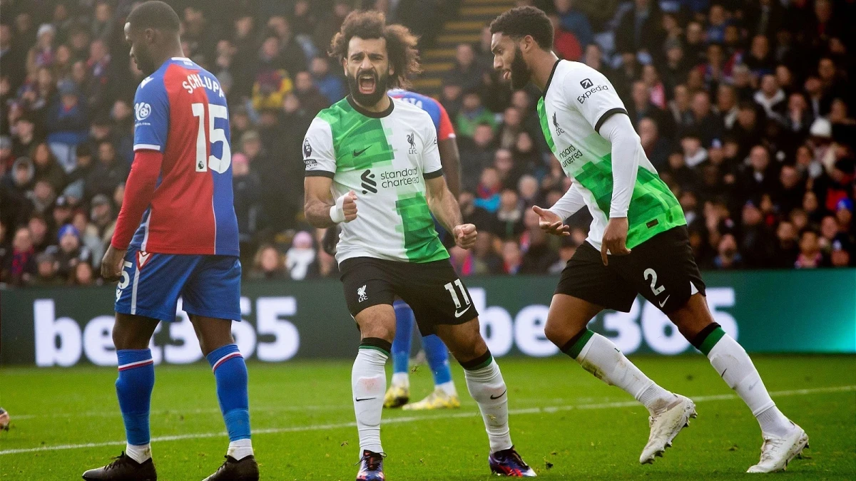 Mohamed Salah of Liverpool celebrates after scoring.