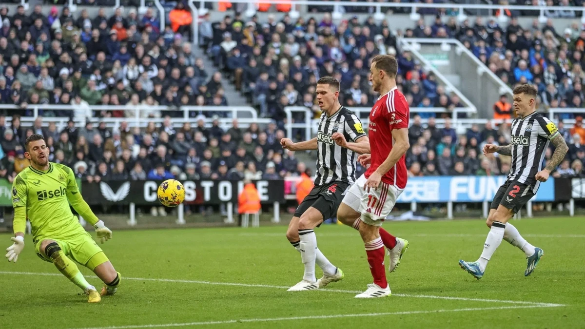 Chris Wood of Nottingham Forest scores