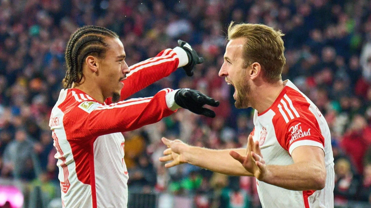 Leroy Sane and Harry Kane of Bayern Munich