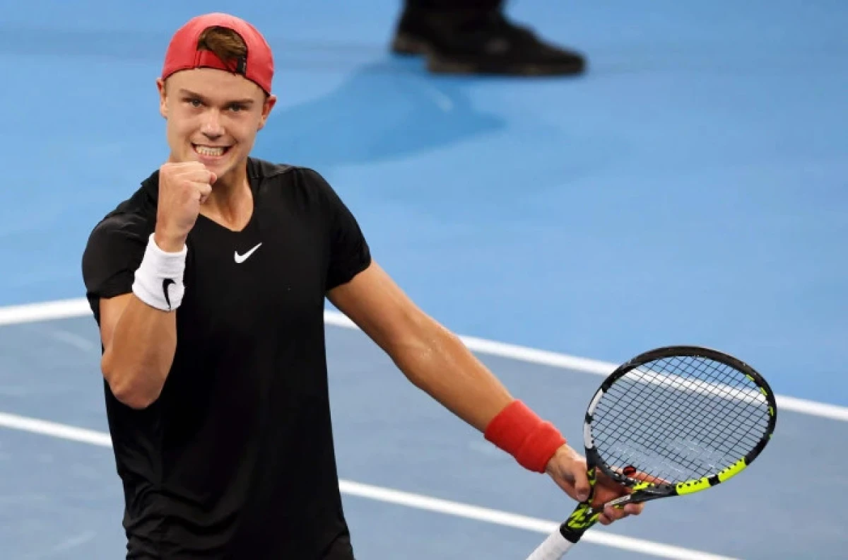 Holger Rune celebrates a match win