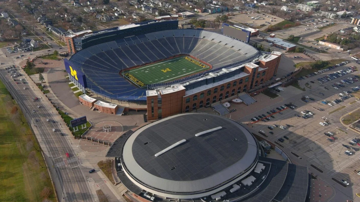 Michigan Stadium and Crisler Center on the University of Michigan