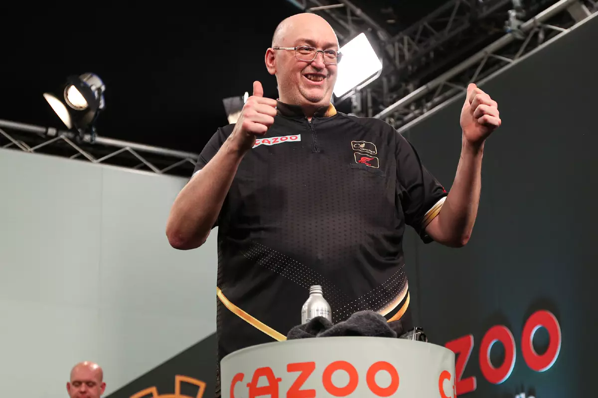 A delighted Andrew Gilding after the UK Open final - March 2023