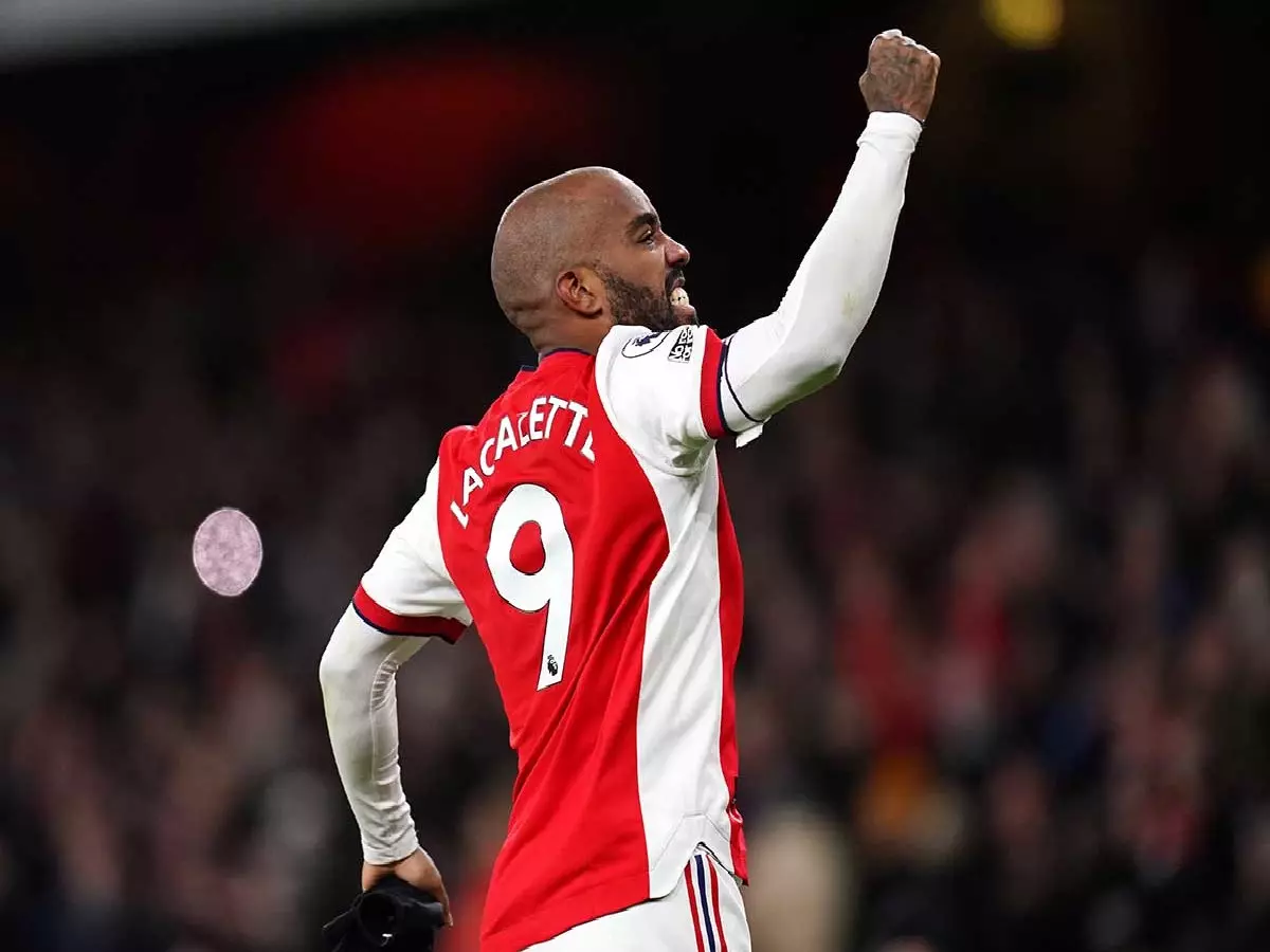Alexandre Lacazette celebrates for Arsenal