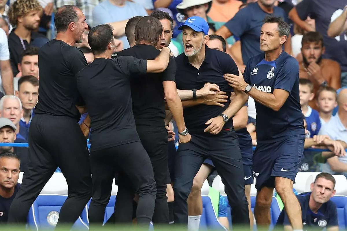 Antonio Conte Thomas Tuchel touchline row August 2022