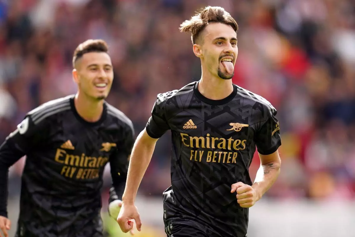 Arsenal Fabio Vieira celebrates scoring against Brentford