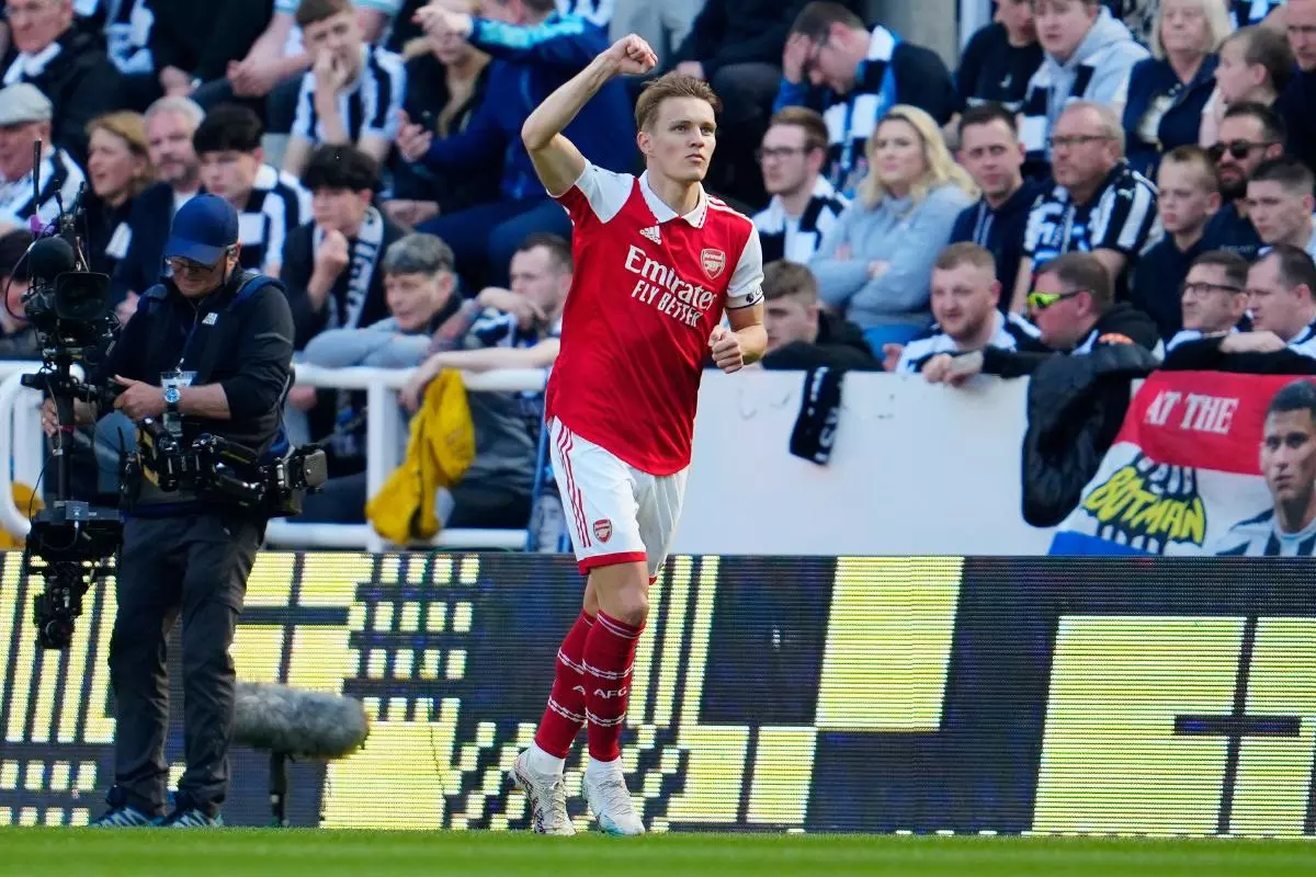 Arsenal's Martin Odegaard celebrates after scoring against Newcastle