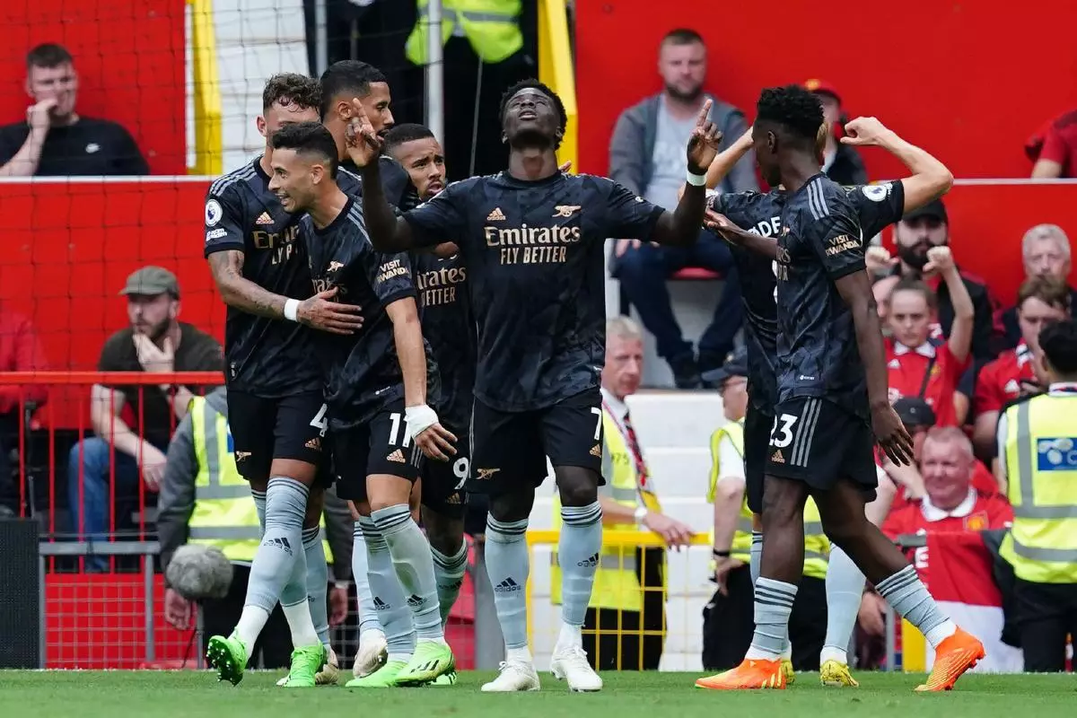 Arsenal's Bukayo Saka celebrates scoring