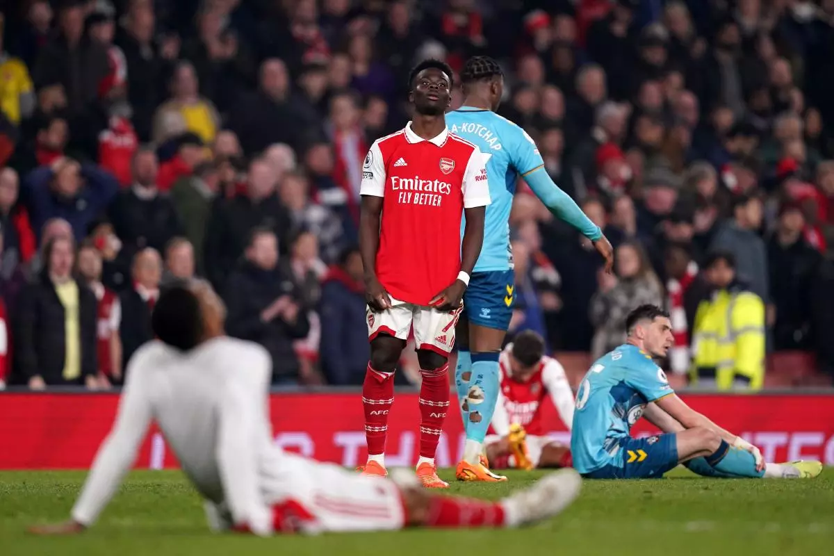 Arsenal's Bukayo Saka reacts after draw with Southampton