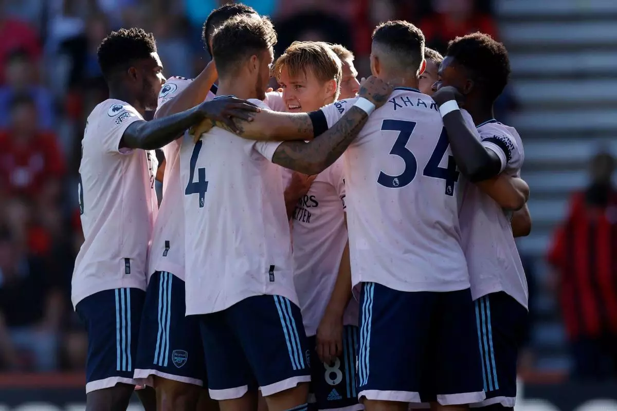 Arsenal's Martin Odegaard (centre) celebrates