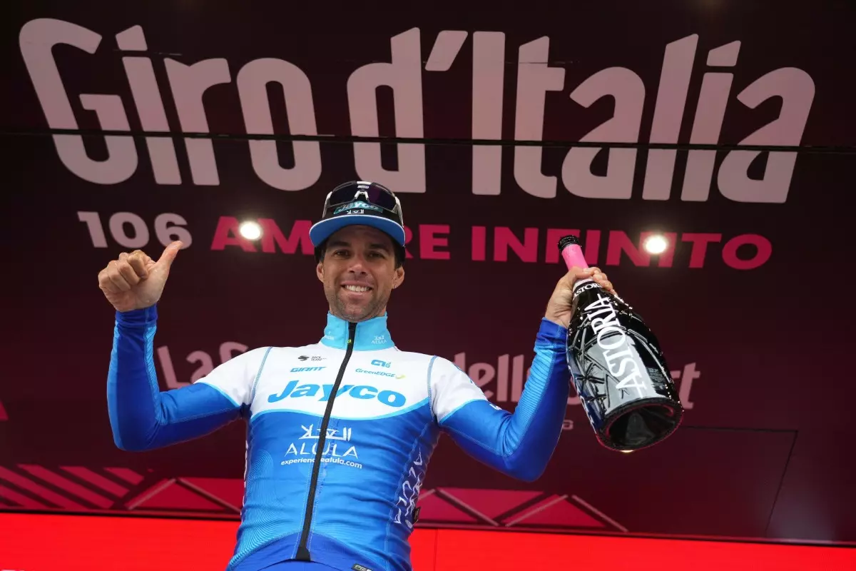 Australia's Michael Matthews celebrates winning the third stage of the Giro d'Italia
