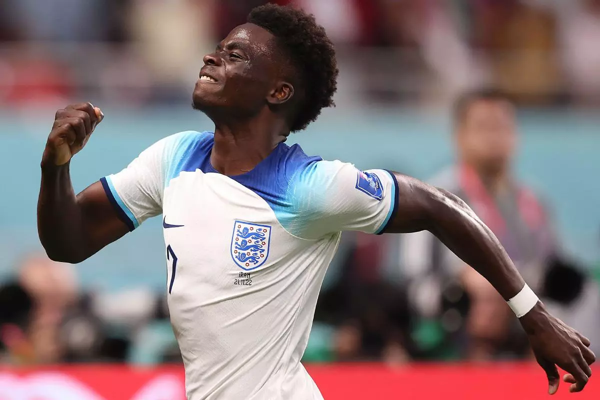Bakayo Saka celebrates England goal v Iran