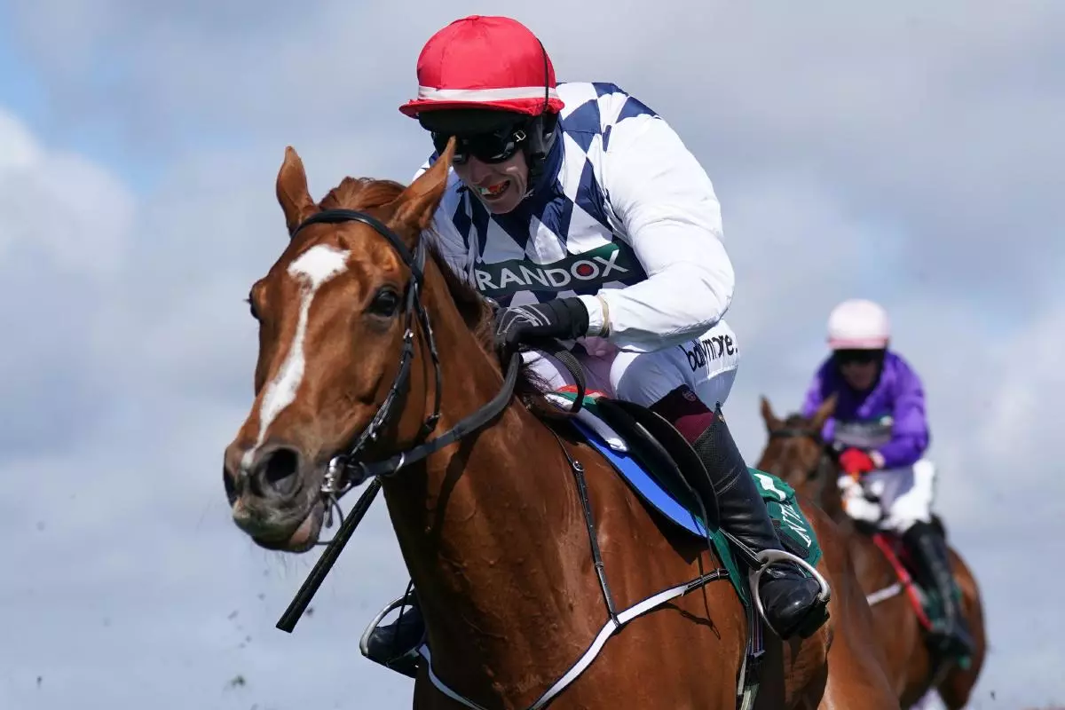 Banbridge ridden by JJ Slevin clears the last before winning the Racehorse Lotto Manifesto Novices' Chase