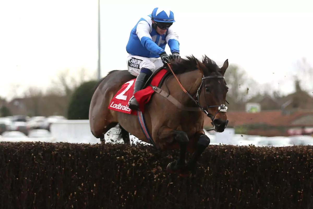 Boothill ridden by jockey J J Burke on their way to winning the Ladbrokes Wayward Lad Novices' Chase at Kempton