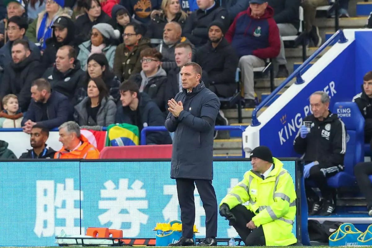Brendan Rodgers manager of Leicester City watches on during the Premier League match Leicester City vs Tottenham Hotspur Feb 2023