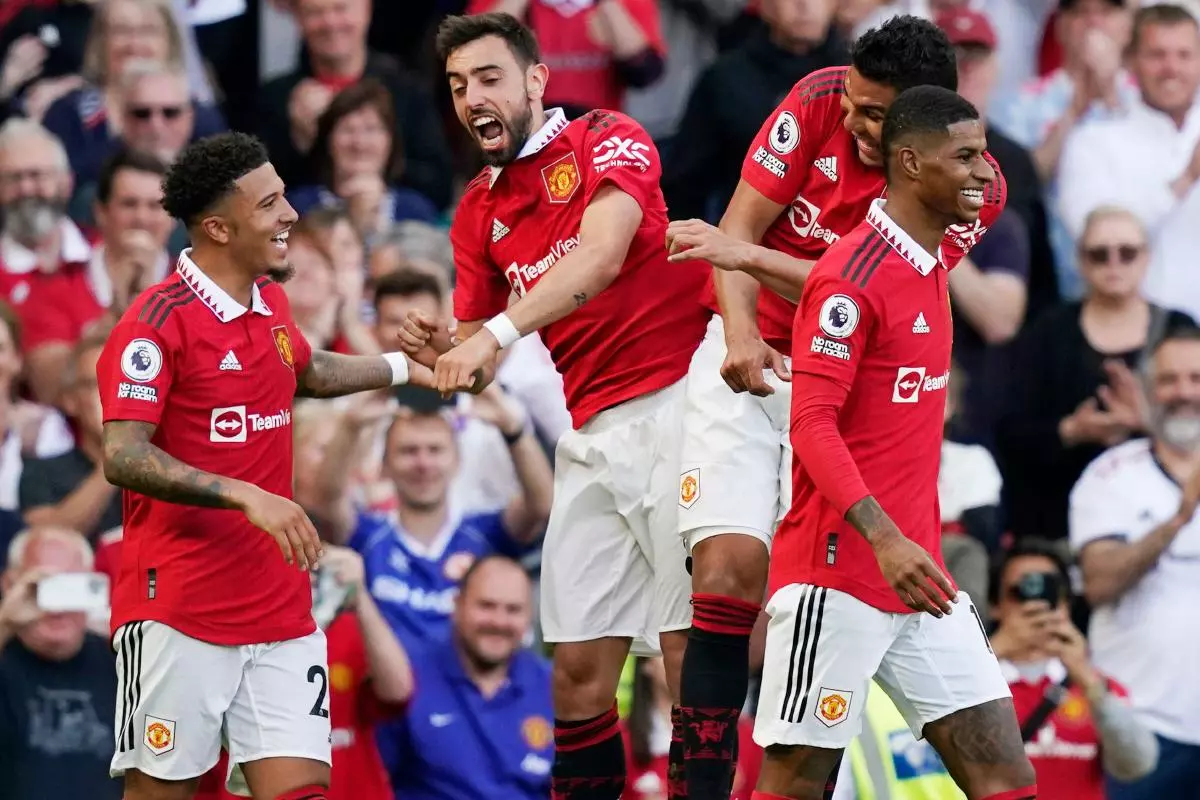 Bruno Fernandes of Manchester United celebrates scoring their second goal