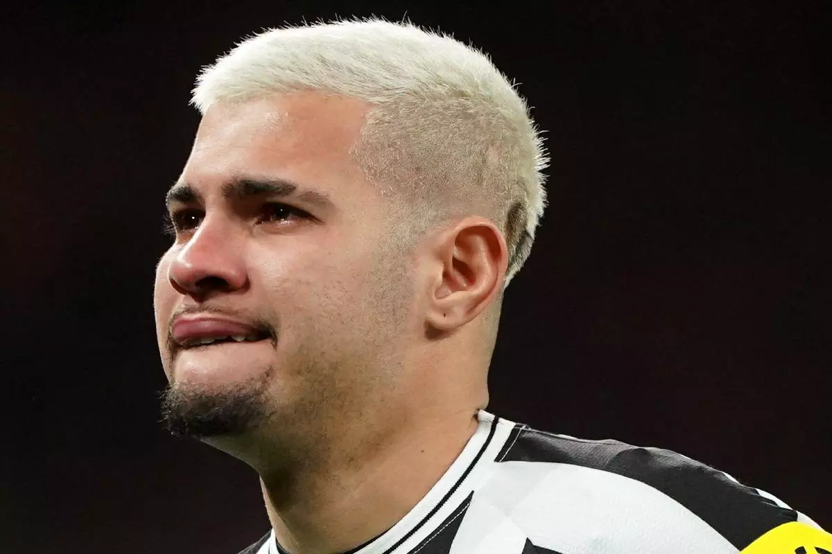 Bruno Guimaraes is dejected after Newcastle United's Carabao Cup final defeat to Manchester United.