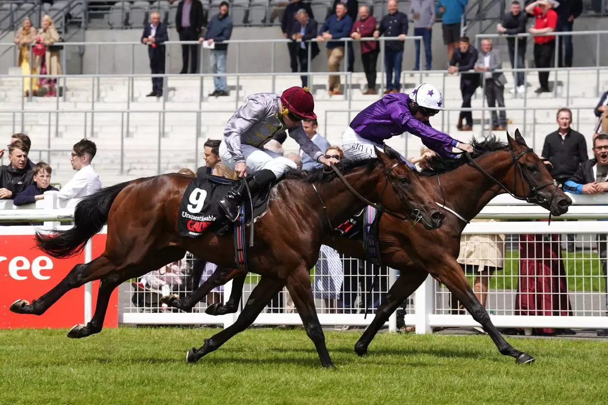 Bucanero Fuerte and Rossa Ryan (right) on the way to winning the GAIN Railway Stakes ahead of Unquestionable - July 2023