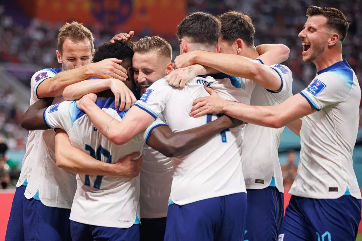 Bukayo Saka celebrates with England v Iran