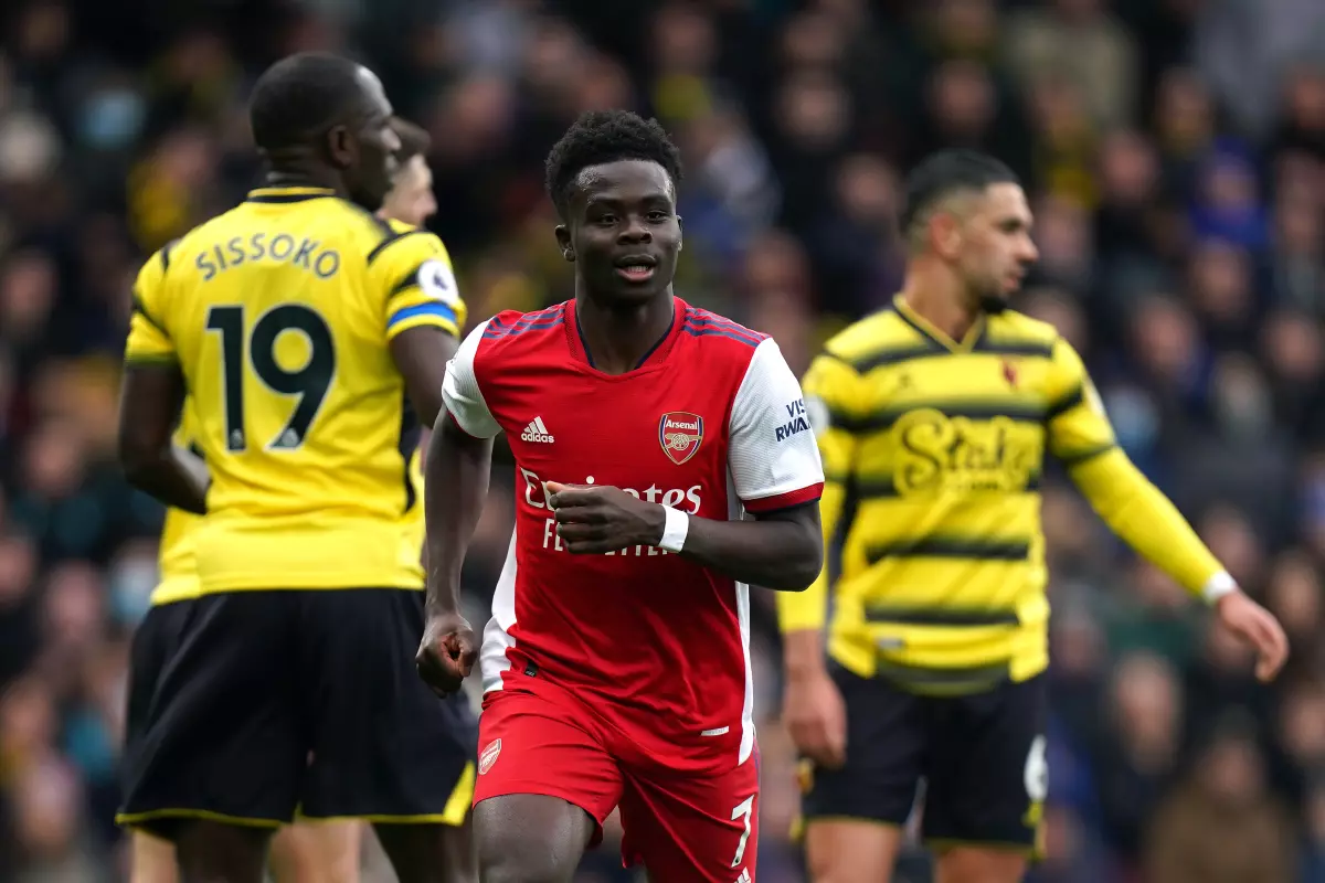Bukayo Saka celbrates vs Watford