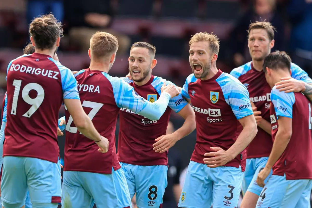 Burnley players celebrate the opening goal by Matej Vydra
