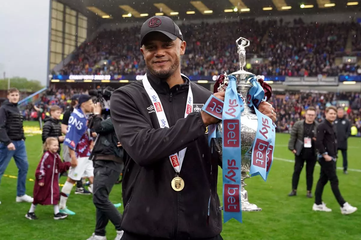 Burnley manager Vincent Kompany with the Sky Bet Championship trophy