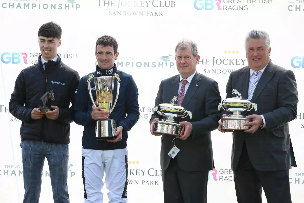 Champion conditional jockey Kevin Brogan, champion jockey Brian Hughes , champion owner JP McManus, champion trainer Paul Nicholls