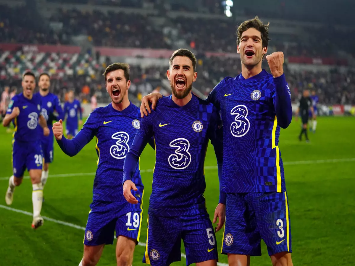 Chelsea celebrate scoring vs Brentford in the League Cup