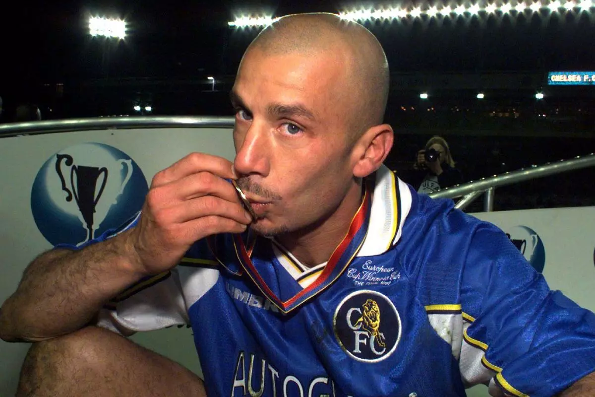 Chelsea's Gianluca Vialli kissing his cup winners' cup medal