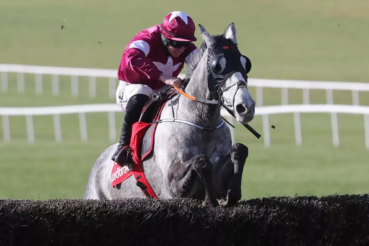 Coko Beach ridden by Jack Kennedy jumps the last on the way to winning the Ladbrokes Watch Racing Online For Free Ten Up Novice Chase at Navan racecourse