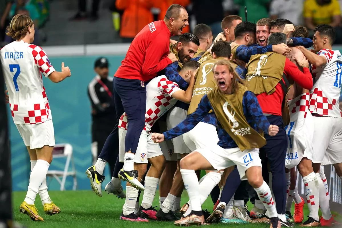 Croatia's Bruno Petkovic celebrates equaliser against Brazil at World Cup