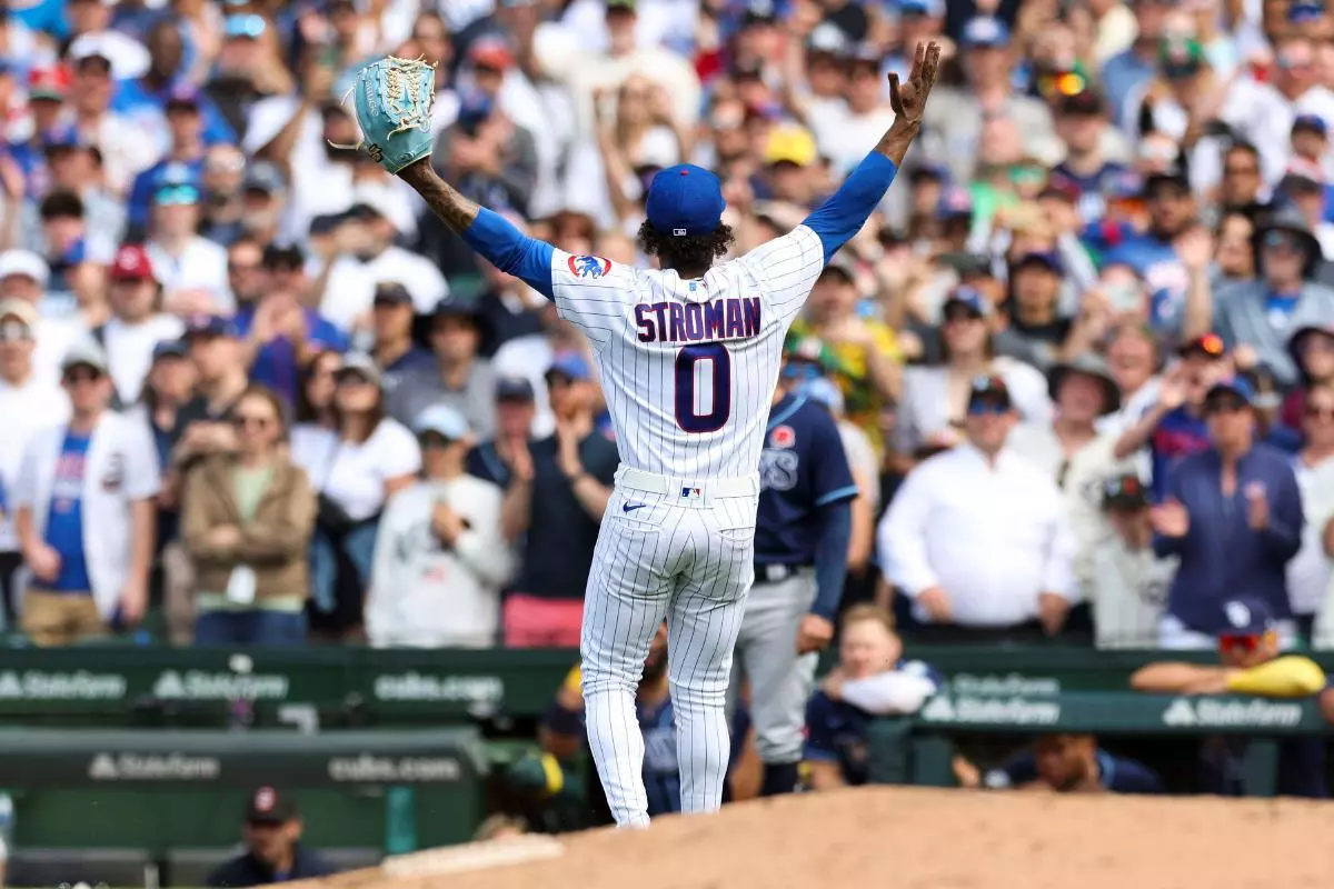 Cubs starter Marcus Stroman celebrates after pitching a one-hitter against the Rays - May 2023
