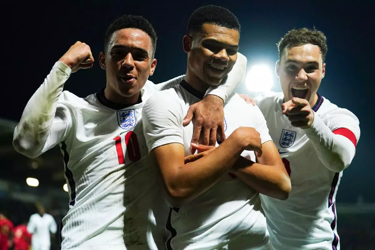 England U19's Dane Scarlett celebrates scoring