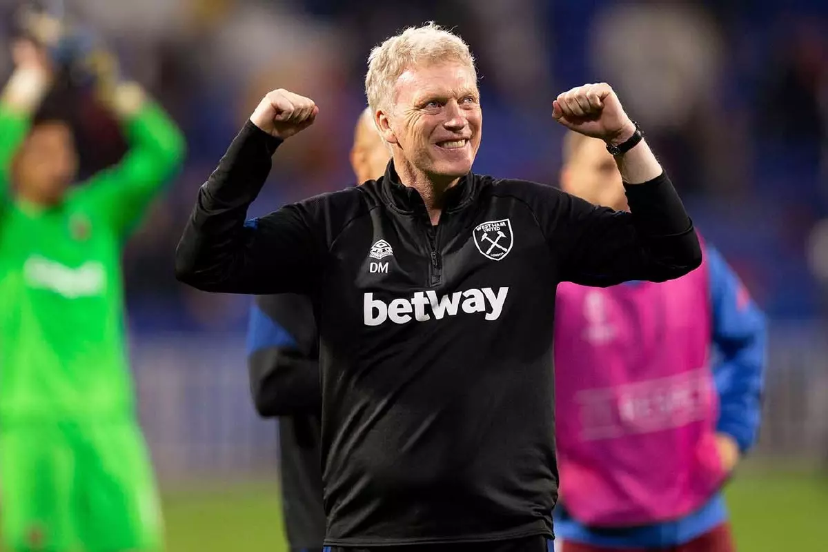 David Moyes celebrates West Ham win in Lyon