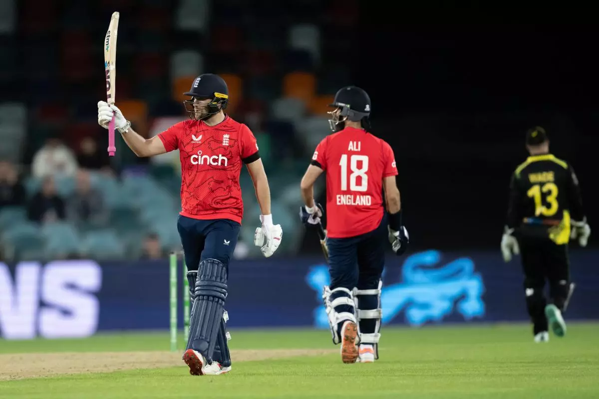 Dawid Malan of England celebrates his half century vs Australia