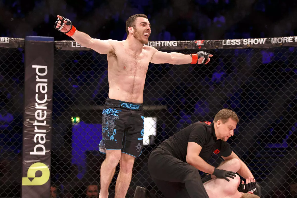 Dean Garnett celebrates his win over Michael Tobin at ACB 54 in Manchester,